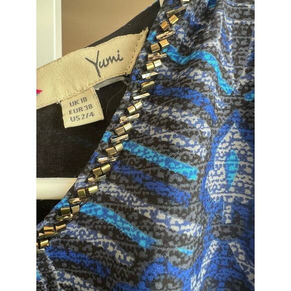 Yumi Dress Geometric Abstract Blue Dress Size 2-4 Art Deco - Picture 7 of 8